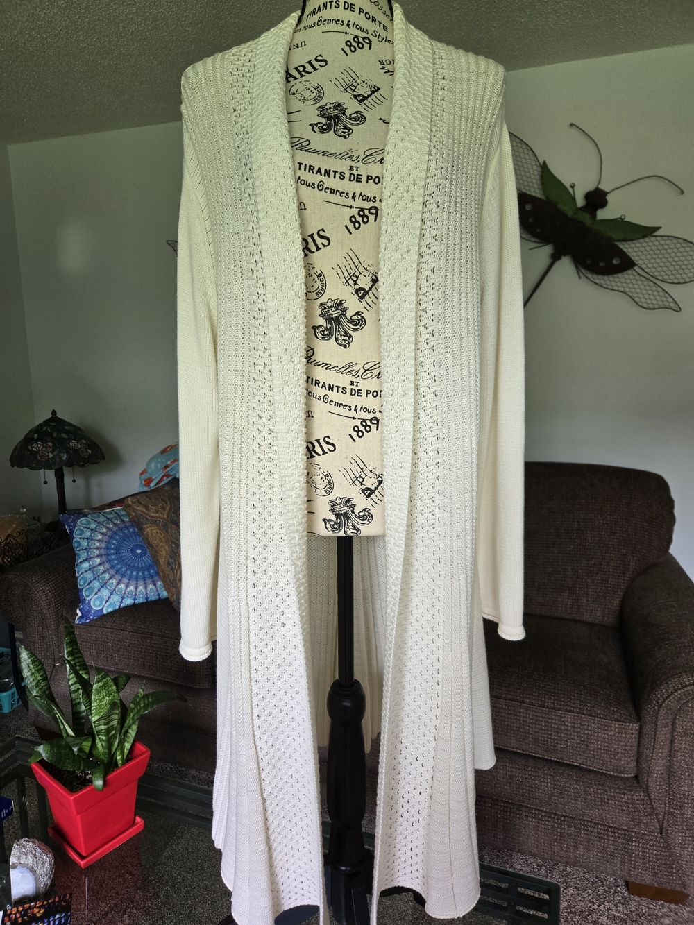 Women's Cream Open-Front Longline Cardigan Sweater